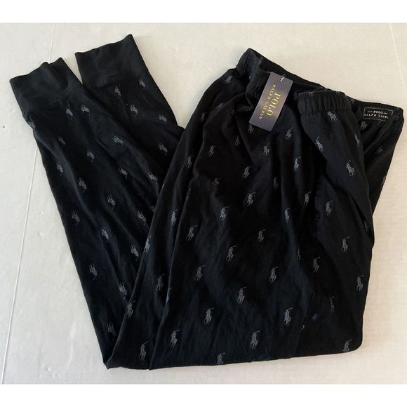 Polo Ralph Lauren Men Sz M Joggers Pants All Over Pony Logo Sleepwear Black/Gray - Picture 3 of 12